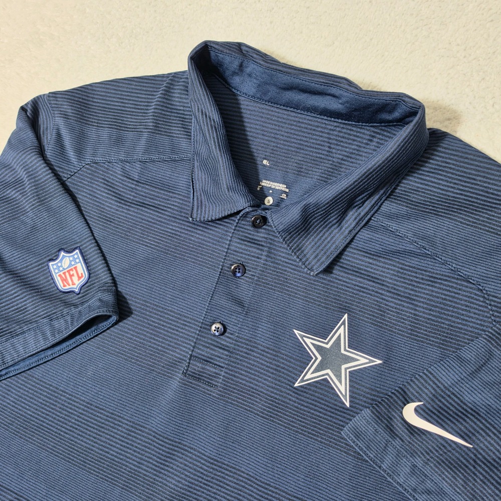 Nike Polo Mens S Blue Dallas Cowboys NFL Dri-FIT Sideline Striped S/S 527985-419